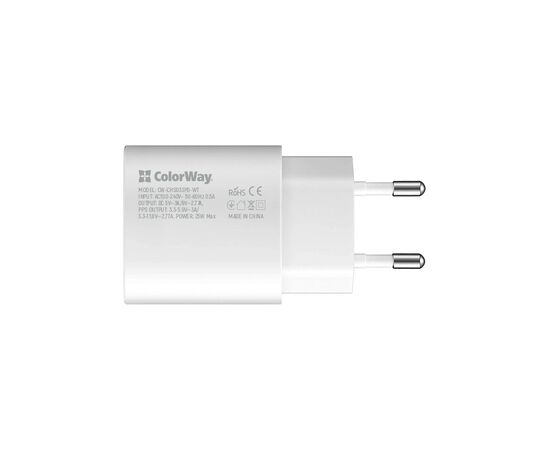Зарядное устройство ColorWay Power Delivery Port PPS USB Type-C (25W) white (CW-CHS033PD-WT), изображение 2 Зарядное устройство ColorWay Power Delivery Port PPS USB Type-C (25W) white (CW-CHS033PD-WT), изображение 2