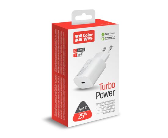 Зарядное устройство ColorWay Power Delivery Port PPS USB Type-C (25W) white (CW-CHS033PD-WT), изображение 4 Зарядное устройство ColorWay Power Delivery Port PPS USB Type-C (25W) white (CW-CHS033PD-WT), изображение 4