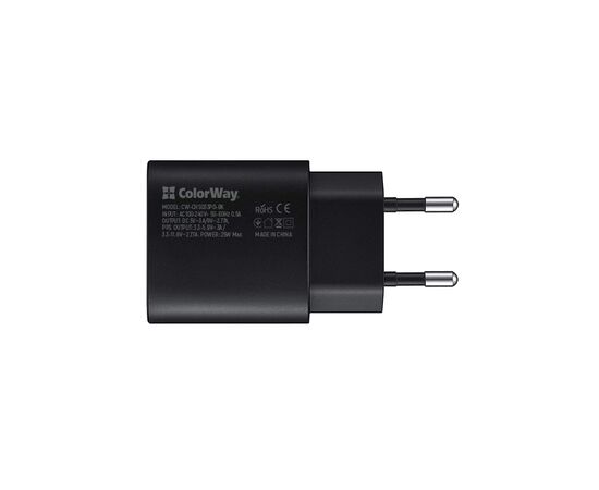 Зарядное устройство ColorWay Power Delivery Port PPS USB Type-C (25W) black (CW-CHS033PD-BK), изображение 2 Зарядное устройство ColorWay Power Delivery Port PPS USB Type-C (25W) black (CW-CHS033PD-BK), изображение 2