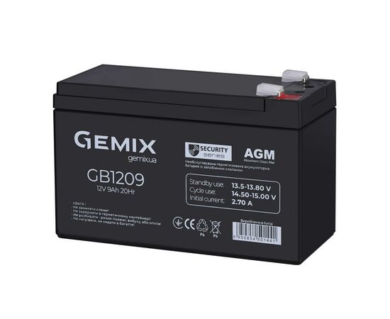Батарея к ИБП Gemix GB 12В 9 Ач (GB1209), изображение 2 Батарея к ИБП Gemix GB 12В 9 Ач (GB1209), изображение 2