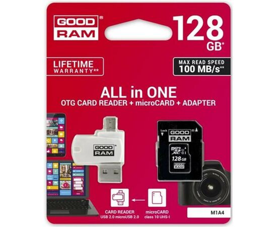Карта памяти Goodram 128GB microSDXC class 10 UHS-I (M1A4-1280R12), изображение 2 Карта памяти Goodram 128GB microSDXC class 10 UHS-I (M1A4-1280R12), изображение 2