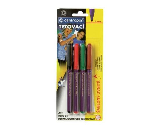 Маркер Centropen TATTOO 1 мм, set*4colors (2880)