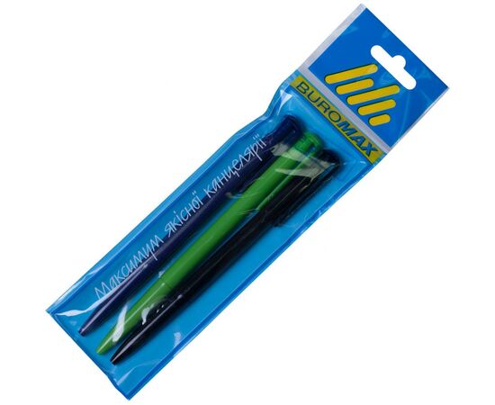 Ручка шариковая Buromax retractable BASE, 0.7 мм, blue, SET*3 (BM.8205-0143)