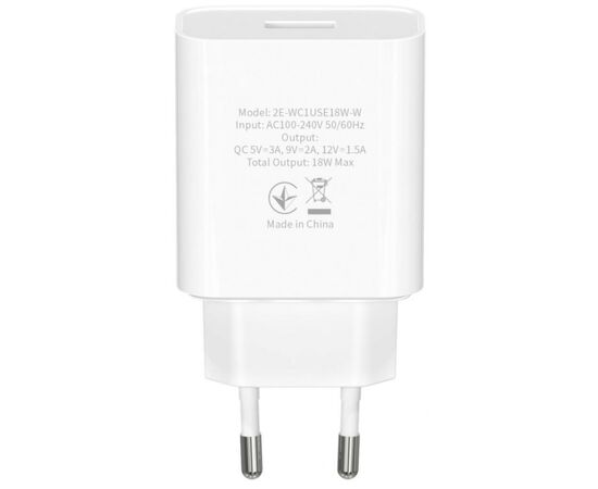 Зарядное устройство 2E USB Wall Charger QC3.0 DC5V/3A, Max 18W, white (2E-WC1USB18W-W), изображение 3 Зарядное устройство 2E USB Wall Charger QC3.0 DC5V/3A, Max 18W, white (2E-WC1USB18W-W), изображение 3