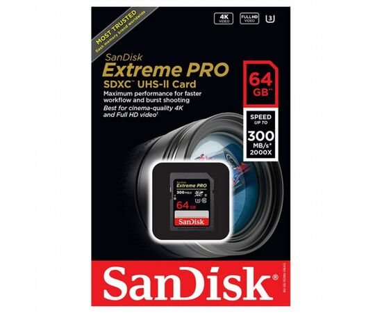 Карта памяти SanDisk 64GB SDXC Extreme Pro UHS-II (SDSDXDK-064G-GN4IN), изображение 3 Карта памяти SanDisk 64GB SDXC Extreme Pro UHS-II (SDSDXDK-064G-GN4IN), изображение 3