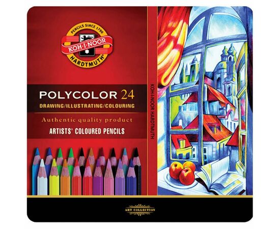 Олівці кольорові Koh-i-Noor Polycolor художні метал. пенал 24 кольорів (3824024002PL)