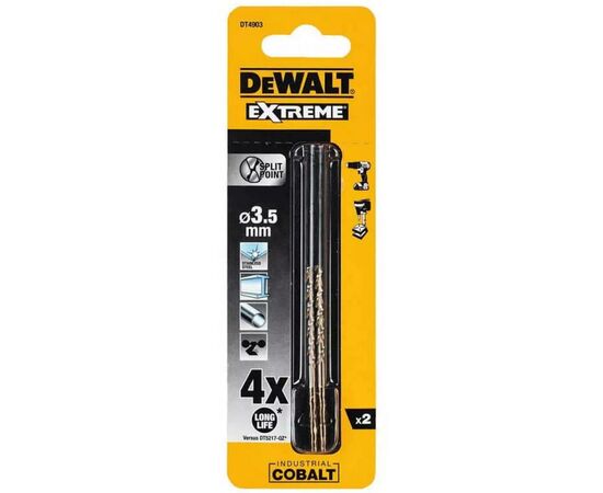 Сверло DeWALT EXTREME INDUSTRIAL COBALT HSS-CO, 3,5 х 70 х 39 мм, 2 шт (DT4903), изображение 3 Сверло DeWALT EXTREME INDUSTRIAL COBALT HSS-CO, 3,5 х 70 х 39 мм, 2 шт (DT4903), изображение 3