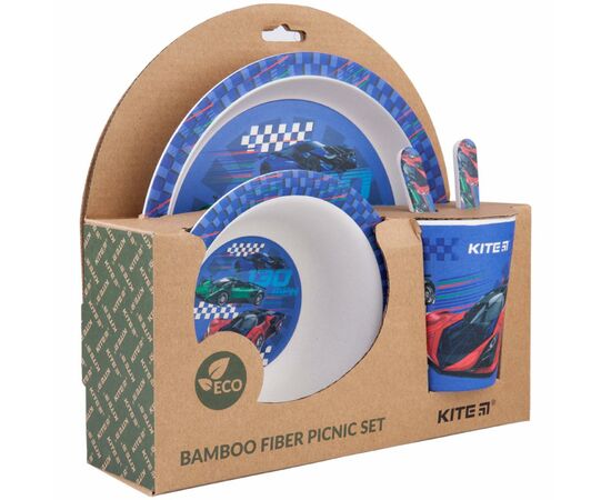Набор детской посуды Kite Racing с бамбука (5 предметов) (K20-313-2), изображение 2 Набор детской посуды Kite Racing с бамбука (5 предметов) (K20-313-2), изображение 2