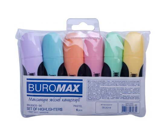 Маркер Buromax highlighter pen, PASTEL, chisel tip, SET 6 colors (BM.8905-96), изображение 2 Маркер Buromax highlighter pen, PASTEL, chisel tip, SET 6 colors (BM.8905-96), изображение 2