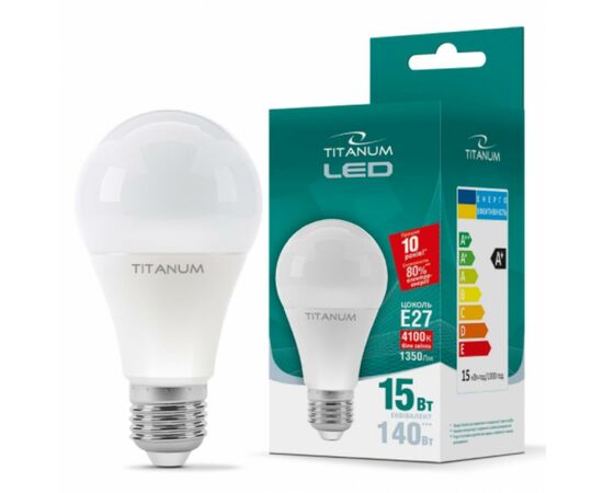 Лампочка TITANUM A65 15W E27 4100K 220V (TLA6515274), изображение 2 Лампочка TITANUM A65 15W E27 4100K 220V (TLA6515274), изображение 2