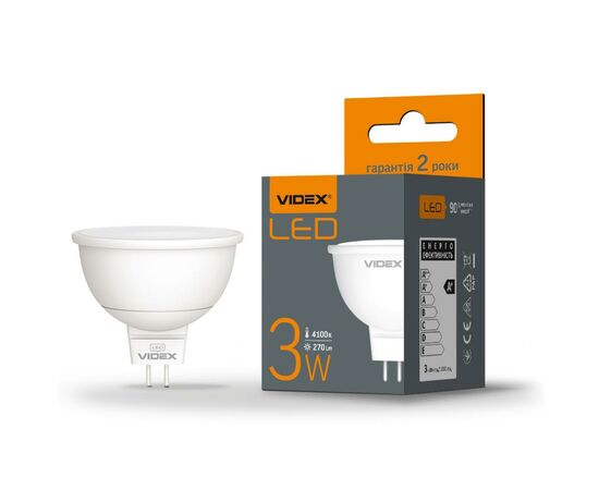 Лампочка Videx MR16e 3W GU5.3 4100K 220V (VL-MR16e-03534), изображение 2 Лампочка Videx MR16e 3W GU5.3 4100K 220V (VL-MR16e-03534), изображение 2