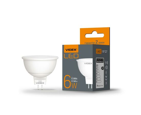 Лампочка Videx MR16e 6W GU5.3 3000K 220V (VL-MR16e-06533), изображение 2 Лампочка Videx MR16e 6W GU5.3 3000K 220V (VL-MR16e-06533), изображение 2