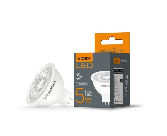 Лампочка Videx MR16eL 5W GU5.3 4100K 220V (VL-MR16eL-05534), изображение 2 Лампочка Videx MR16eL 5W GU5.3 4100K 220V (VL-MR16eL-05534), изображение 2