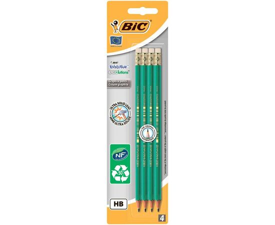 Олівець графітний Bic Evolution Eco HB з ластиком, 4шт (bc8902753)