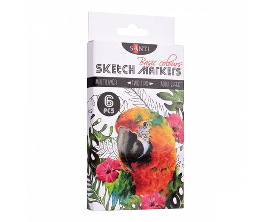 Художественный маркер Santi набор двусторонних sketch Basic Colours 6 шт (390546)