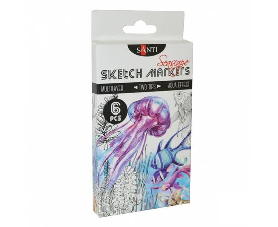 Художественный маркер Santi набор двусторонних sketch Seascape 6 шт (390567)