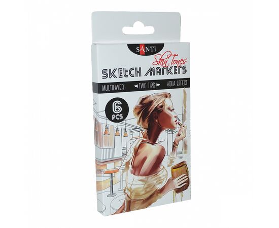 Художественный маркер Santi набор двусторонних sketch Skin Tones 6 шт (390568)