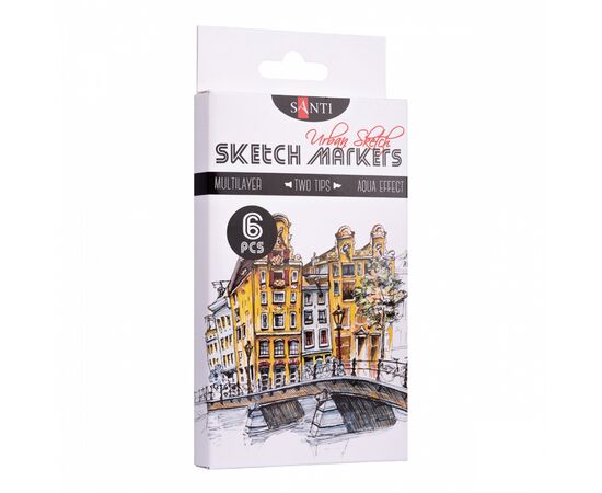Художественный маркер Santi набор двусторонних sketch Urban 6 шт (390548)