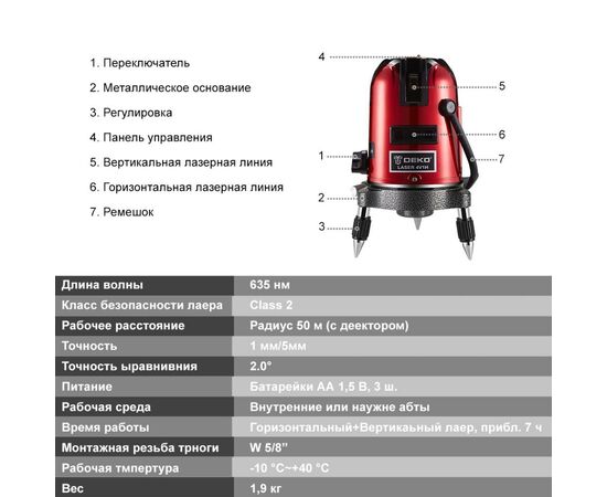 Лазерный нивелир Deko LL57R 5 (12166), изображение 3 Лазерный нивелир Deko LL57R 5 (12166), изображение 3