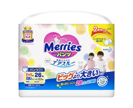 Подгузник Merries трусики для детей размер XXL 15-28 кг 26 шт (558862), изображение 2 Подгузник Merries трусики для детей размер XXL 15-28 кг 26 шт (558862), изображение 2
