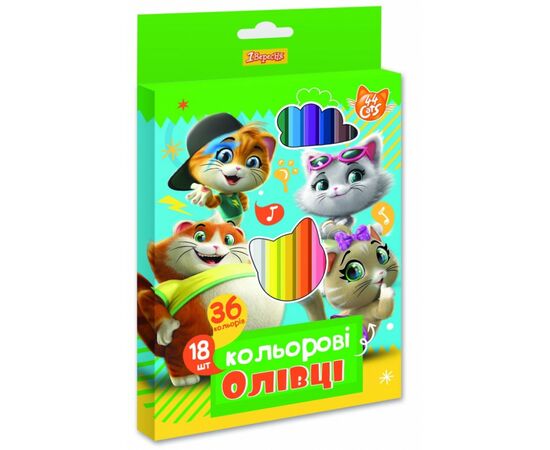 Олівці кольорові 1 вересня 44 Cats двосторонні 18 шт. 36 кольорів (290623)