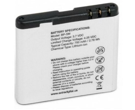 Аккумуляторная батарея для телефона Extradigital Nokia BP-5M (750 mAh) (BMN6291), изображение 2