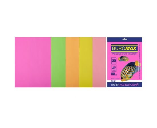 Папір Buromax А4, 80g, NEON, 5colors, 20sh, EUROMAX (BM.2721520-99)