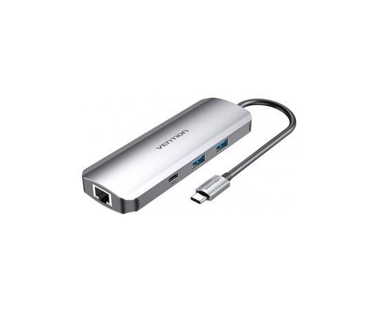 Концентратор Vention USB3.1 Type-C --> HDMI/USB 3.0x2/RJ45/USB-C/SD/TF/TRRS 3.5mm (TOMHB)