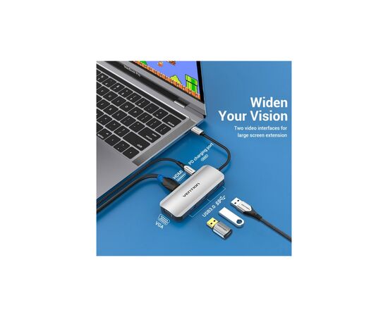 Концентратор Vention USB3.1 Type-C --> HDMI/VGA/USB 3.0x3/PD 100W Hub 6-in-1 (TOIHB), изображение 4 Концентратор Vention USB3.1 Type-C --> HDMI/VGA/USB 3.0x3/PD 100W Hub 6-in-1 (TOIHB), изображение 4