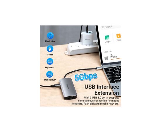 Концентратор Vention USB3.1 Type-C --> HDMI/VGA/USB 3.0x3/PD 100W Hub 6-in-1 (TOIHB), изображение 6 Концентратор Vention USB3.1 Type-C --> HDMI/VGA/USB 3.0x3/PD 100W Hub 6-in-1 (TOIHB), изображение 6