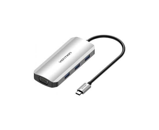 Концентратор Vention USB3.1 Type-C --> HDMI/VGA/USB 3.0x3/PD 100W Hub 6-in-1 (TOIHB)