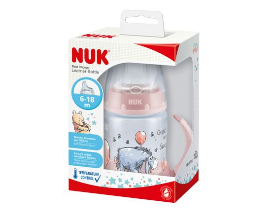 Пляшечка для годування Nuk Disney First Choice з ручками 150 мл Персиковий (3954050), зображення 2