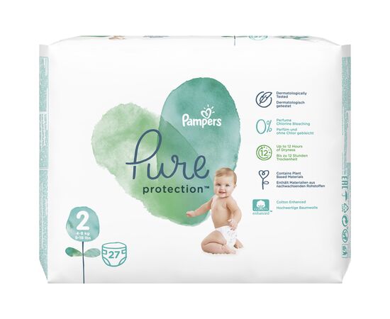 Подгузник Pampers Pure Protection Размер 2 Mini 4-8 кг 27 шт (8001841023205), изображение 2 Подгузник Pampers Pure Protection Размер 2 Mini 4-8 кг 27 шт (8001841023205), изображение 2