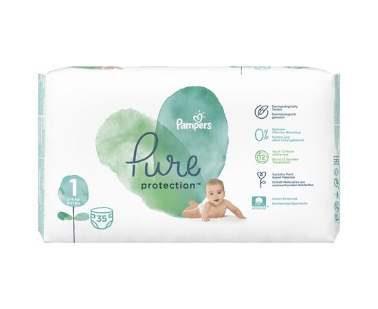 Подгузник Pampers Pure Protection Размер 1 Newborn 2-5 кг 35 шт (8001841023120), изображение 2