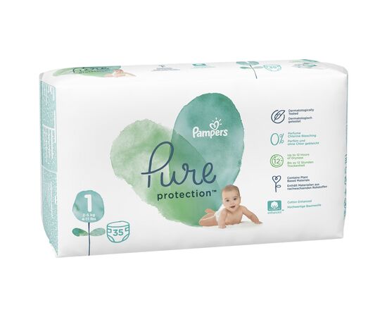 Подгузник Pampers Pure Protection Размер 1 Newborn 2-5 кг 35 шт (8001841023120), изображение 3