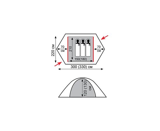 Палатка Tramp Rock 3 V2 Grey/Red (TRT-028), изображение 3 Палатка Tramp Rock 3 V2 Grey/Red (TRT-028), изображение 3