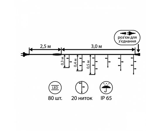 Гирлянда YES! Fun штора LED уличная 80 ламп, IP65, многоцветная (801169), изображение 2 Гирлянда YES! Fun штора LED уличная 80 ламп, IP65, многоцветная (801169), изображение 2