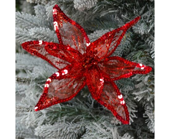 Ялинкова іграшка YES! Fun квітка пуансетії Розкіш напівпрозора червона, 23*23см (750308), зображення 2 Ялинкова іграшка YES! Fun квітка пуансетії Розкіш напівпрозора червона, 23*23см (750308), зображення 2