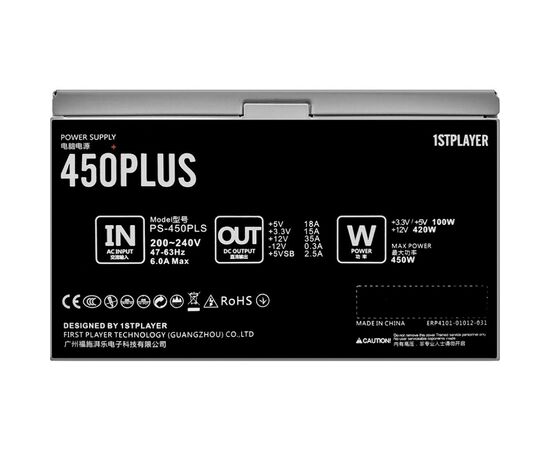 Блок питания 1stPlayer 450W (PS-450PLS), изображение 2 Блок питания 1stPlayer 450W (PS-450PLS), изображение 2