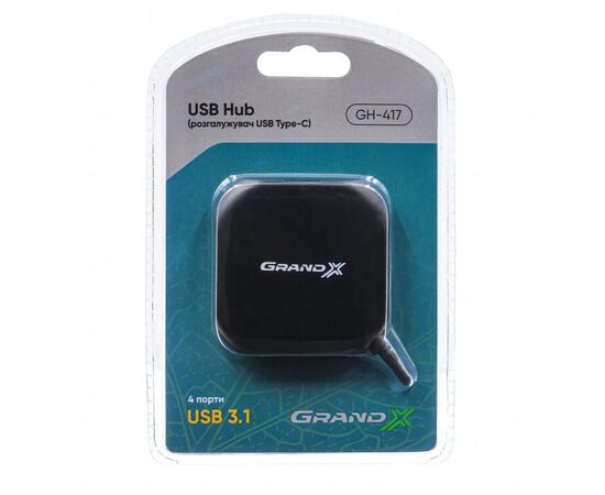 Концентратор Grand-X Type- C to 4 x USB3.1 (GH-417), зображення 2 Концентратор Grand-X Type- C to 4 x USB3.1 (GH-417), зображення 2