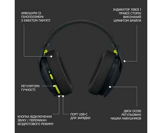 Наушники Logitech G435 Lightspeed Wireless Gaming Headset Black (981-001050), изображение 9 Наушники Logitech G435 Lightspeed Wireless Gaming Headset Black (981-001050), изображение 9