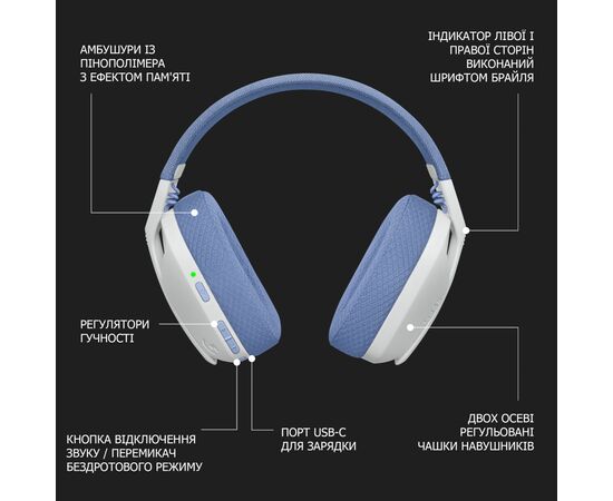 Наушники Logitech G435 Lightspeed Wireless Gaming Headset White (981-001074), изображение 9 Наушники Logitech G435 Lightspeed Wireless Gaming Headset White (981-001074), изображение 9