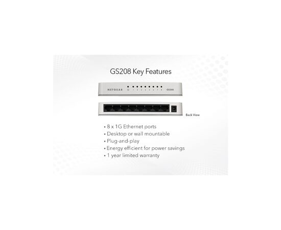Коммутатор сетевой Netgear GS208-100PES, изображение 4 Коммутатор сетевой Netgear GS208-100PES, изображение 4