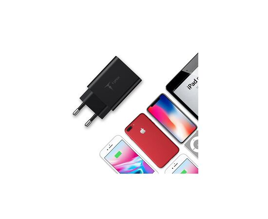 Зарядное устройство T-Phox Tempo 18W QC3.0 USB Charger (Black) (Tempo 18W USB B), изображение 3 Зарядное устройство T-Phox Tempo 18W QC3.0 USB Charger (Black) (Tempo 18W USB B), изображение 3