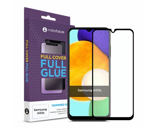 Стекло защитное MakeFuture Samsung A03s Full Cover Full Glue (MGF-SA03S)