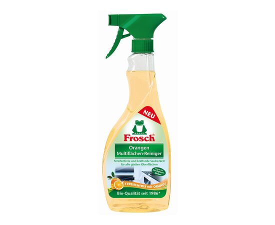 Спрей для чистки ванн Frosch универсальный очиститель для гладких поверхностей Апельсин 500 мл (4001499917349/4001499961540), изображение 2 Спрей для чистки ванн Frosch универсальный очиститель для гладких поверхностей Апельсин 500 мл (4001499917349/4001499961540), изображение 2