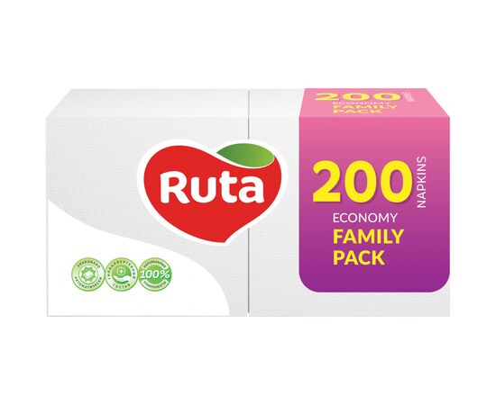 Салфетки столовые Ruta Family Pack 1 слой 24х24 см Белые 200 шт. (4820023743724)