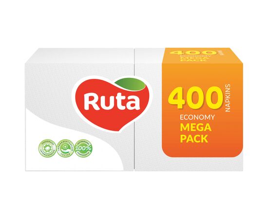 Салфетки столовые Ruta Mega Pack 1 слой 24х24 см Белые 400 шт. (4820023744622)