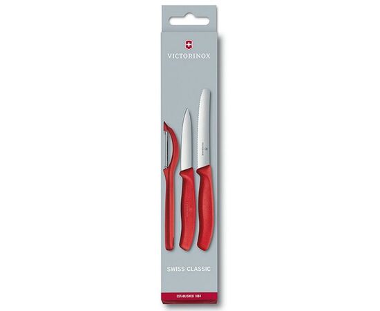 Набор ножей Victorinox SwissClassic из 3 предметов Красный с овощечисткой (6.7111.31), изображение 5 Набор ножей Victorinox SwissClassic из 3 предметов Красный с овощечисткой (6.7111.31), изображение 5
