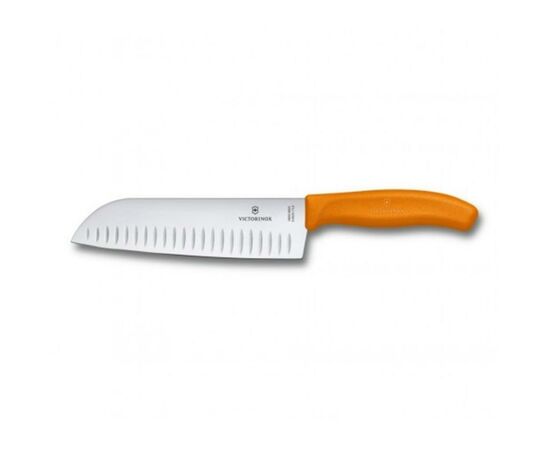 Кухонный нож Victorinox SwissClassic сантоку 17 см, ребристое лезвие, оранжевый (6.8526.17L9B)
